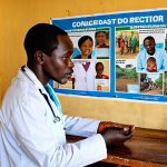 **

"Congolese doctor collaborating with international aid worker, treating patients in a rural clinic. Focus on trust and cultural sensitivity. Background: educational posters in local language."

**